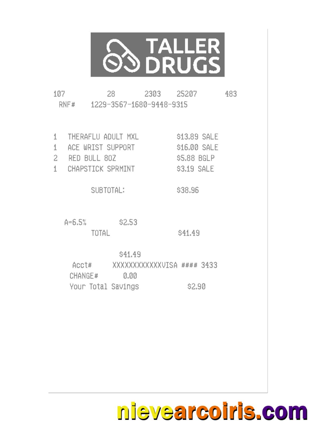 TALLER DRUGS payment receipt